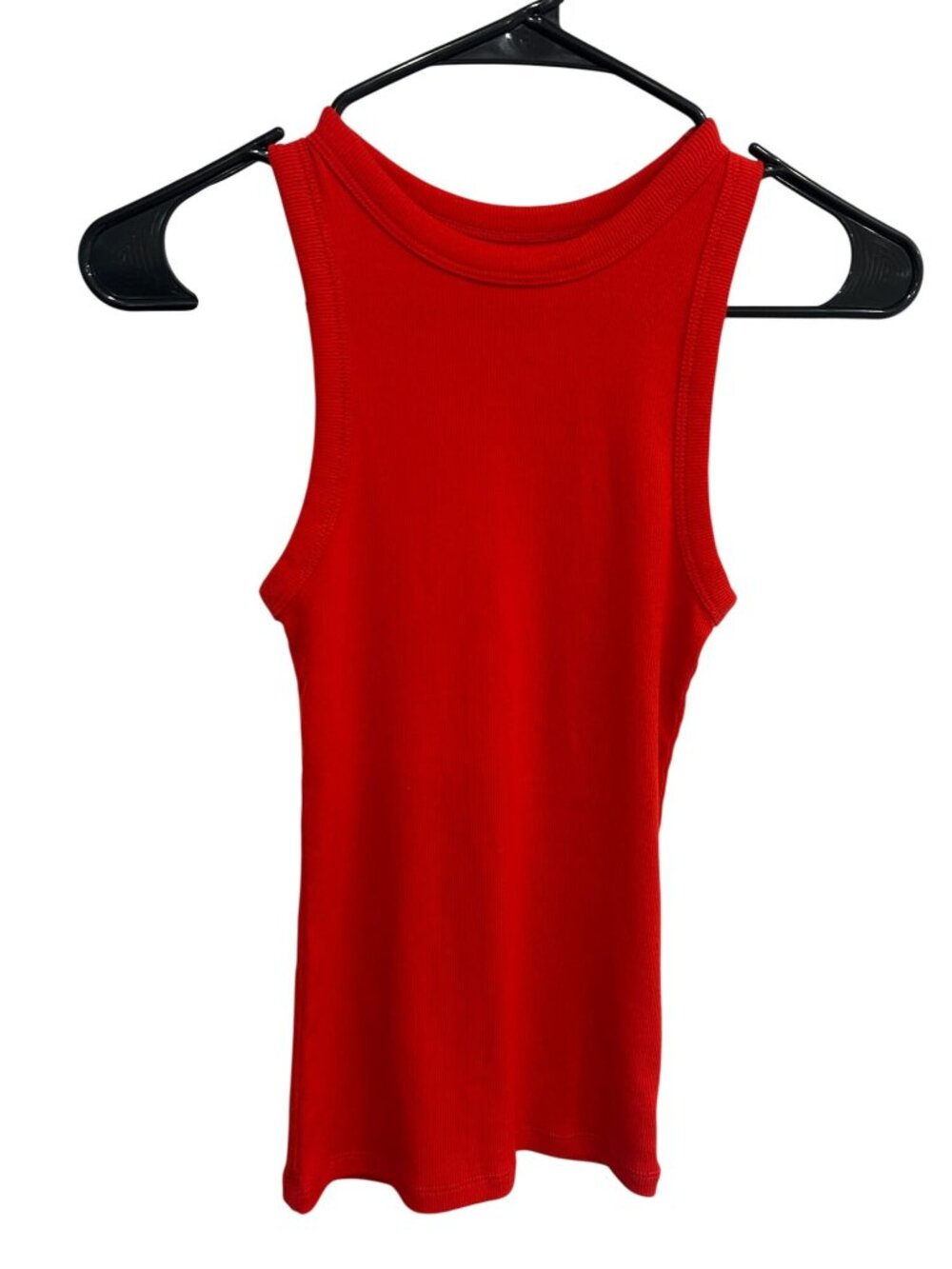 A New Day XS Red Ribbed Tank Top Stretch Cotton Minimalist Clean Girl NWT